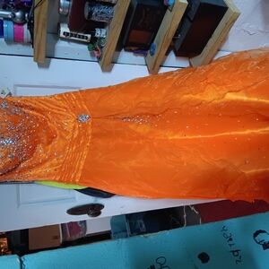 Vibrant Orange Dress with Silver Details
